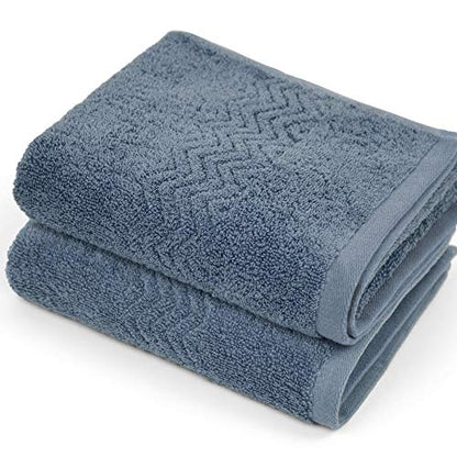 Cleanbear 100% Cotton Hand Towels 2-Pack, Highly Absorbent, 13” x 28” | Soft and Quick-Drying Hand Towels for Bathroom, Kitchen, Gym (Blue-Grey) - color: Blue-grey