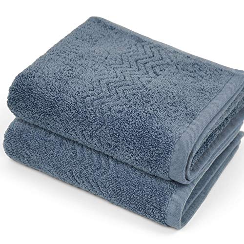 Cleanbear 100% Cotton Hand Towels 2-Pack, Highly Absorbent, 13” x 28” | Soft and Quick-Drying Hand Towels for Bathroom, Kitchen, Gym (Blue-Grey) - color: Blue-grey