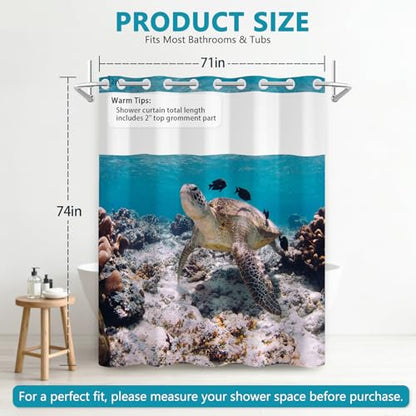 No Hook Shower Curtain and Liner Set, Washable Shower Curtain Liner & Ventilation Window, Water Repellent Bath Curtain Features Realistic-Style Sea Turtle Pattern, Bathroom Essentials, 71x74 Inch - color: Underwater World