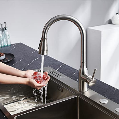 TIORIY Pull Down Kitchen Sink Faucet Spray Head Replacement with 15 Adapters, 3 Function Kitchen Faucet Spray Nozzle, Kitchen Faucet Sprayer Head Attachment, Brushed Nickel - color: Brushed Nickel