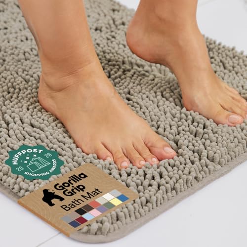 GORILLA GRIP Bath Rug Mat, Thick Soft Absorbent Chenille, Quick Dry Microfiber Mats, Rubber Backing Washable Shower Floor Rugs, US Designed Bathroom Bathmat Home Decor Accessories, 24x17, Gray Beige - color: Gray Beige, size: 24" X 17"