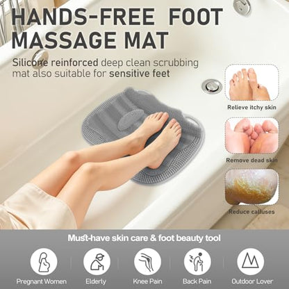 Shower Foot Scrubber Mat in Shower, XL Silicone 3D Feet Bath Washer | For Shower Floor Bathtub Non-slip Suction Cups without Bending, Upgraded Brush Massage Exfoliate Toes Cleaner, 17.4*13" Grey - color: 17*13.39" Grey