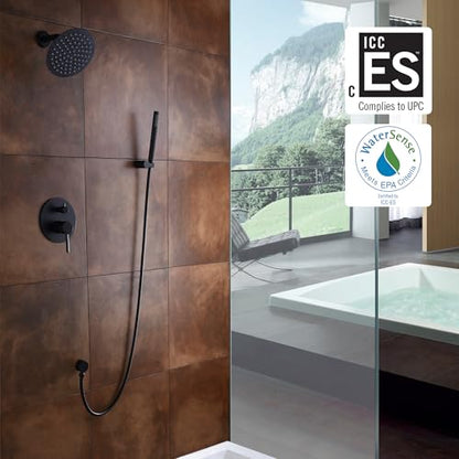 SUMERAIN Matte Black Shower System with Rain Shower and Handheld | Shower Faucet Set Fixtures, 8 Inches High Pressure Stainless Steel Rain Shower Head, Brass Hand Shower, Concealed Box Design - color: Matte Black, size: 2 Function