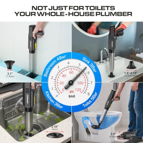 ‌Electric Toilet Plunger for Bathroom, High-Pressure Air Plunger, Heavy-Duty Clog Remover for Toilets, Toilet Drain Unclogger (Ink Black) | High-pressure air plunger for bathrooms. Powerful toilet drain unclogger. - color: Ink Black