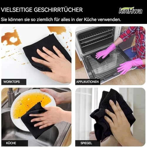 Waffle Microfiber Dish Cloths Black Kitchen Towels, Cleaning Cloth | Quick Dry Absorbent Dish Rags Dishcloths Barista Towels 12x12 Inch 6 Pack - color: Black, size: 12in x 12in 6 Pack
