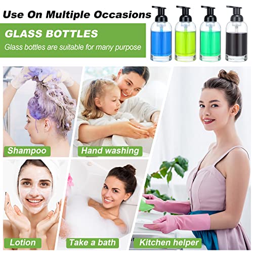 Eccliy 4 Pack Foaming Soap Dispenser, 13 oz Clear Thick Glass Pump | Refillable Foam Soap Bottles for Hand Soap and Body Wash, Ideal for Bathroom Countertop, Kitchen Sink and More, Black Pump