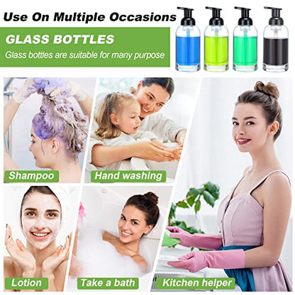 Eccliy 4 Pack Foaming Soap Dispenser, 13 oz Clear Thick Glass Pump | Refillable Foam Soap Bottles for Hand Soap and Body Wash, Ideal for Bathroom Countertop, Kitchen Sink and More, Black Pump