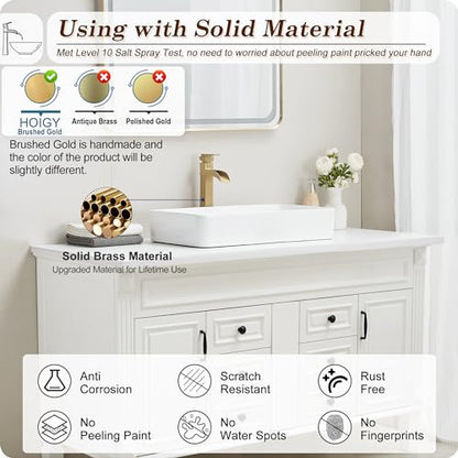 Brass Vessel Sink Faucets, Brushed Gold Tall Bathroom Faucet Single Handle, 1 Hole Bathroom Sink Faucet Waterfall Farmhouse Single Faucet Bathroom Sink with Pop-Up Drain & Pre-Installed Hoses - color: Brushed Gold - Elegant