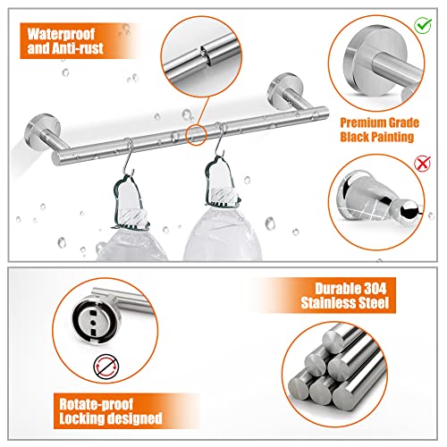 Tudoccy 5-Pieces Bathroom Hardware Set Brushed Nickel SUS304 Stainless Steel Round Wall Mounted - Includes 24" Hand Towel Bar, Toilet Paper Holder, 3 Robe Towel Hooks, Bathroom Accessories Kit | Includes hand towel bar, toilet paper holder, 3 robe hooks;
