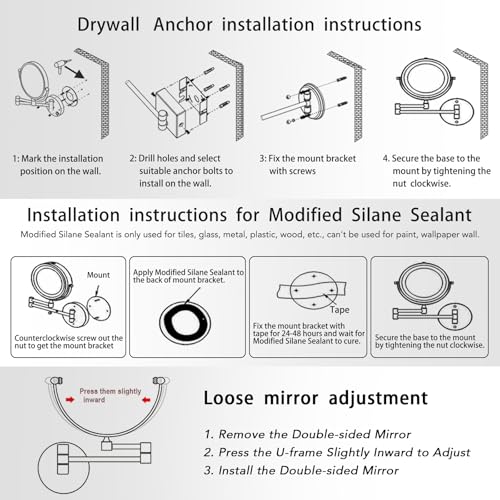 Makeup Mirror Wall Mounted with Lights and Magnification 10X, Rechargeable | 8 Inches Double-Sided, 3 Color LED Touch Dimmable, Brass Extended Swing Arm, Bathroom Vanity Cosmetic, Brushed Nickel - color: Brushed Nickel