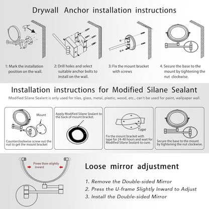 Brass Makeup Mirror with Lights Wall Mounted 10X Magnification, Hardwired | 8 Inches 2 Sides, Bathroom Vanity Shaving, 360 Rotation Extended Swing Arm, 3 Color Lighting Touch Dimming, Brushed Nickel - color: Brushed Nickel