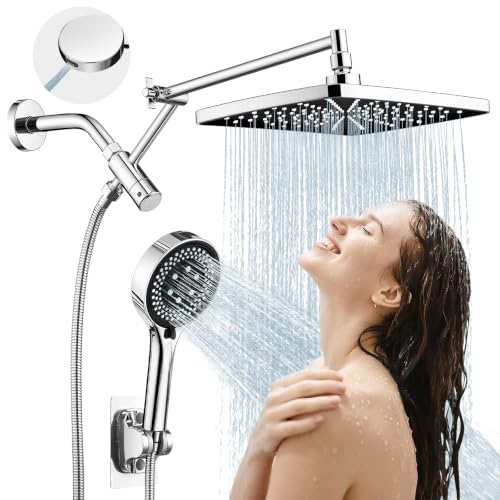 Shower Head with Handheld,High Pressure Chrome Rain Shower Head | Regaderas Para Shower,11.8" Rectangular,Rainfall Shower Head,Dual Shower Head,Bathroom Decor,Extension Arm,7 Spray Mode - color: B-Chrome, style: Rectangular 12"