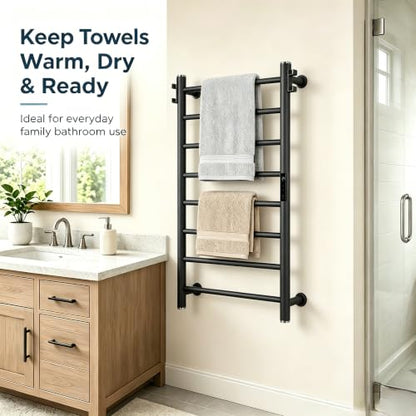 800mm Heated Towel Rack 8 Bar Wall Mounted Electric Towel Warmer Black - color: Black Anodized Finish, size: 8-Bar / 800 x 550 mm