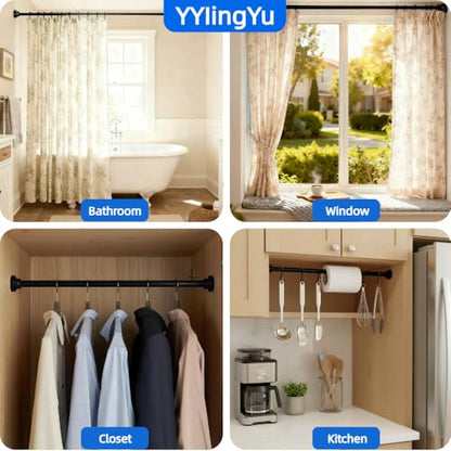 Black Shower Curtain Rod 24-40 Inch Integration Tension Curtain Rod, Load 44LBS No Splice 304 Stainless Steel Adjustable Spring Heavy Duty Tension Rods for Bathroom Windows No Drill Non Slip - color: Black, size: 24-40 Inch