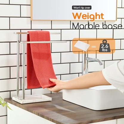 Hand Towel Holder Chrome for Bathrooms Vanity Countertop 2-Tier Towel Rack Free Standing with Thicken Marble Base, Polished Stainless Steel AN7003CH - color: Polished Chrome, size: 2-Bar