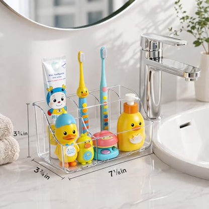 Sotfamily Clear Kids Toothbrush Holders for Bathrooms, 2-Pack(No-Drill) | Space-Saving Wall-Mounted Tooth Brush & Toothpaste Holder for Bathroom Countertop or Wall, Bathroom Organizers and Storage - size: 2 Packs