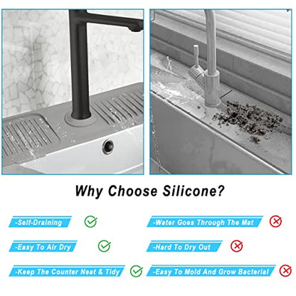 Sink Splash Guard Silicone Sink Faucet Mat Sink Accessories | for Kitchen, Bathroom, Sink Sponge Holder (Grey) - color: Gray
