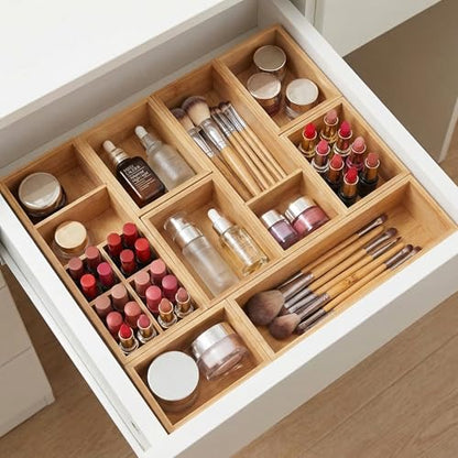 Bamboo Drawer Organizer,Fits Kitchens,Bathrooms,Desk,Utensil,Makeup,Removable Dividers (Natural, M) - size: M