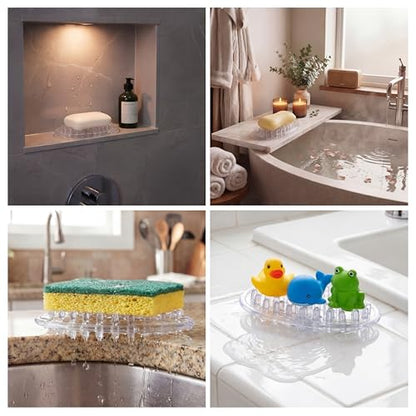 2 Pcs Plastic Soap Holder Soap Dish Bar Saver Tray with Holes Sponge Holder for Kitchen Bathroom Shower Counter, 4.5 x 3 x 0.7 Inches (Clear) - color: Clear
