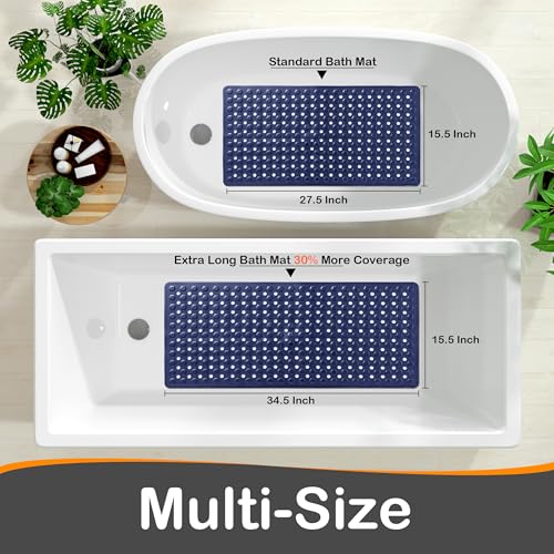 Yimobra Bathtub Mat Non Slip, 27.5"X15.5" Machine Washable Shower Floor Mat, Soft on Feet, Bathmat with Drain Holes and Suction Cups, Bathroom Essentials, Dark Blue - color: Dark Blue, size: 27.5 X 15.5 Inch