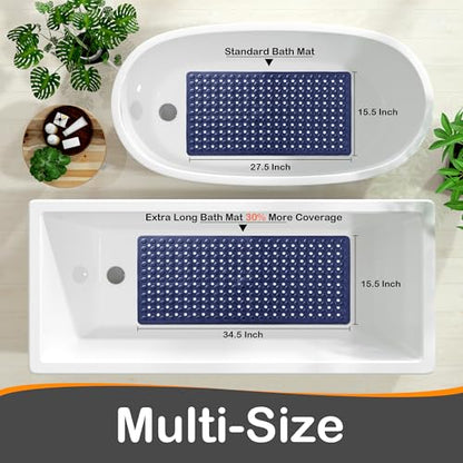 Yimobra Bathtub Mat Non Slip, 27.5"X15.5" Machine Washable Shower Floor Mat, Soft on Feet, Bathmat with Drain Holes and Suction Cups, Bathroom Essentials, Dark Blue - color: Dark Blue, size: 27.5 X 15.5 Inch