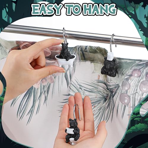 Roowest 12 Pcs Black Bear Shower Curtain Hooks Funny Bear Shower Curtain Hooks Stainless Steel Rust Resistant Rings Hangers for Winter Farmhouse Rustic Bathroom Decor - style: Black Bear