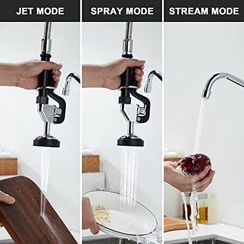 Commercial Sink Faucet with Sprayer 36 Inches Height Wall Mount Kitchen Sink Faucet with Pull Down Pre-Rinse Sprayer and 12" Swivel Spout 8 Inch Center for Compartment Sink - size: Wall 36 Inches