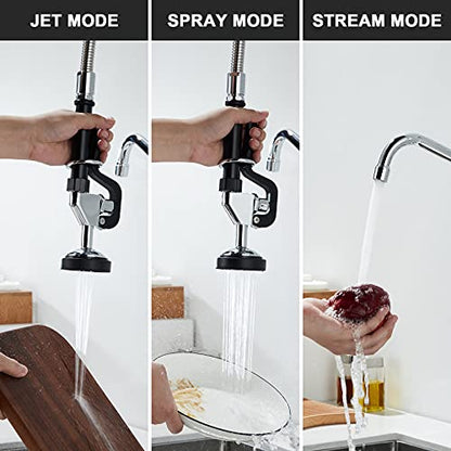 Commercial Sink Faucet with Sprayer 36 Inches Height Wall Mount Kitchen Sink Faucet with Pull Down Pre-Rinse Sprayer and 12" Swivel Spout 8 Inch Center for Compartment Sink - size: Wall 36 Inches