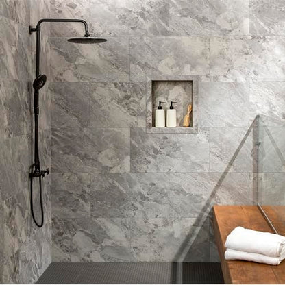 Palisade 17.5 in x 15.5 in Vinyl Shower Niche Silver Lake | Waterproof Shower Insert - color: Silver Lake