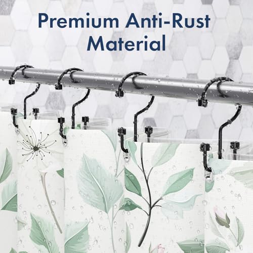 Bathway Shower Curtain Hooks Matte Black Shower Curtain Rings, 12 Pcs Double Hook Shower Curtain Hooks Rings Shower Curtain Hangers Rust Proof, Metal Shower Hooks for Bathroom Shower Curtain Rod - color: Matte Black, style: Modern