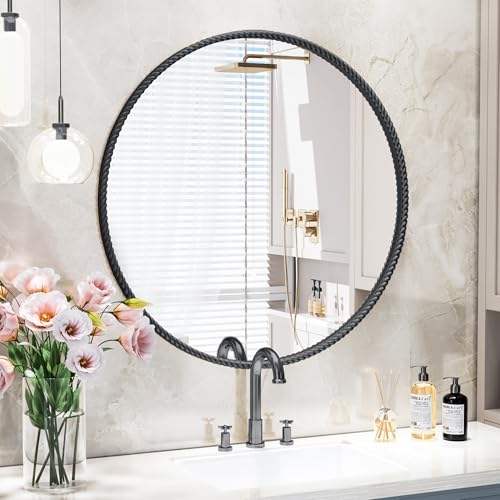 PROHOMEWARE Black Round Bathroom Mirrors, 24 inch Circle Wall Mounted Hanging Mirror for Entryway,Living Room,Hallway,Bathroom,Bedroom - color: Black, size: 24"L x 24"W