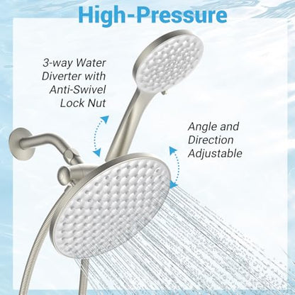 Dual Shower Head with Handheld Combo, 8.6" Rainfall Showerhead | 6 Settings Handheld Shower Head with Hose, Dual Shower System for Full Body Coverage and Easy Installation(Brushed Nickel) - color: Brushed Nickel