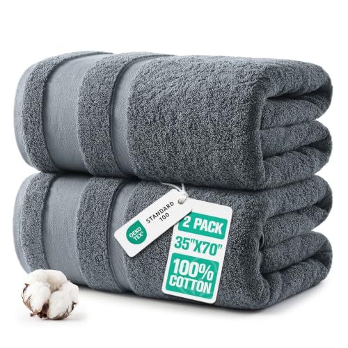 REDKISS 2 Pack Bath Towels Set, 35 X 70 Inches Oversized Bath Sheets, Gray | 100% Cotton, Ultra Soft, Super Absorbent, Quick Dry Large Bathroom Towels for Bathroom, Gym, Spa, Pool, Hotel & Family Use - color: Gray