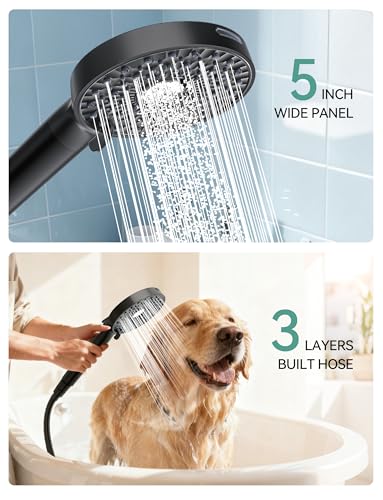 Magichome Shower Head with Handheld, High Pressure 10-Spray Detachable Chrome Showerhead with Stainless Steel Hose, Black - color: Black