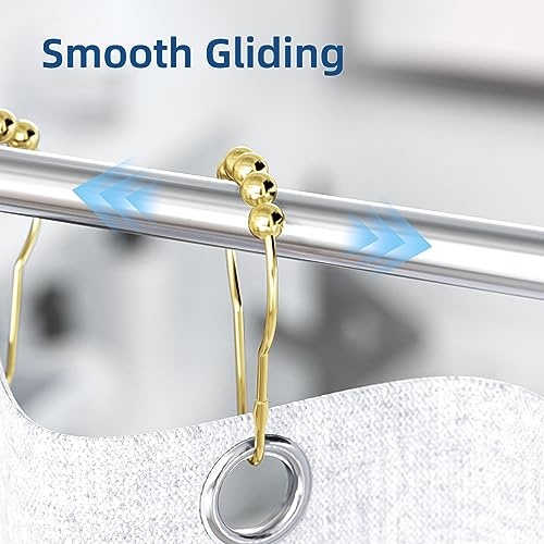 Titanker Gold Shower Curtain Rings, Rust-Resistant Metal Shower Curtain Hooks for Bathroom Shower Rods Shower Hooks Rings for Curtain - Set of 12 - color: Gold