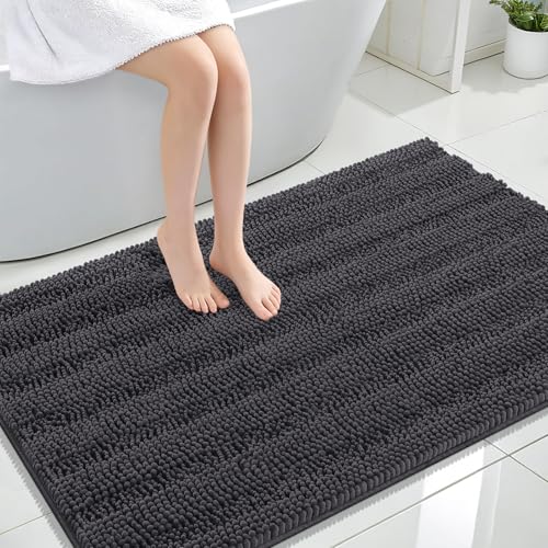 OLANLY Thick Large Bathroom Rugs 47x32, Soft Chenille Bath Rugs, Dark Grey | Absorbent Striped, Rubber Backing, Machine Wash Dry, Bath Mats for Bathroom Floor, Tub and Shower, Home Decor Accessories - color: Dark Grey, size: 47" X 32"