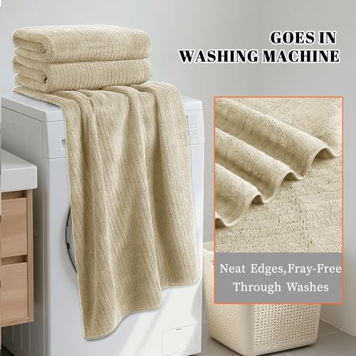 Bath Towels Set of 4 Extra Large 35 x 70 Inches,Luxury Thick High Absorbent and Quick Dry Bath Sheet,Ultra Soft Microfiber,Bathroom,Beach,Yoga,Sport,SPA,Fitness (Beige) - color: Beige, style: 4 Piece Bath Towels