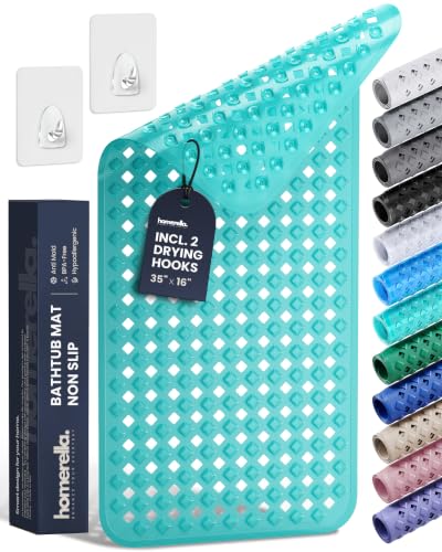 homerella Bathtub Mat Non Slip 35x16 Shower Mat Non Slip Anti Mold BPA Free | Mildew Resistant, Machine Washable, Extra Long Tub Mat, Shower Mats for Inside Shower, Bath Mat for Tub Non Slip EU Certified - color: Clear Turquoise, size: 35" x 16" (Rectangu