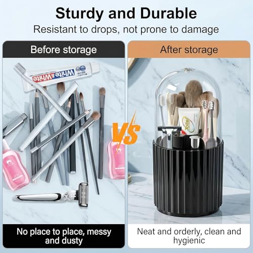 Toothbrush Holder with Sliding Lid, Toothbrush Holders for Bathrooms,360° Rotating Makeup Brush Storage Rack - Waterproof and Dustproof, Toothbrush Toothpaste Holder Beauty Brush (Black) - color: Black