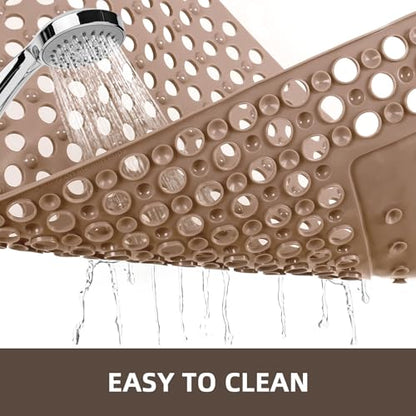 Shower Mat Non Slip: 35.4" x 23.6" Large PVC Heavy Shower Mats for Inside Shower - Quick Dry Shower Foot Scrubber Matt with Drain Hole and Suction Cups for Elderly - color: Khaki
