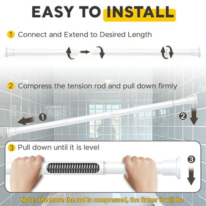 White Tension Rods 28 to 63 Inch,1"Heavy Duty Spring Tension Curtain Rod，No Slip No Drill Adjustable Shower Tension Curtain Rod for Bathroom, Window, Closet & Wardrobe - color: White, size: 28-63 inch