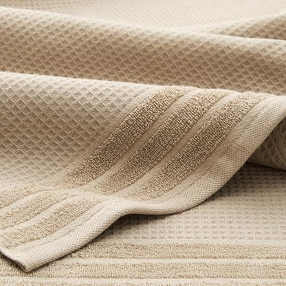 Town & Country Basics 4-Piece Waffle Woven Terry Stripe Washcloth Set, 13x13-Inch, 100% Cotton, Quick Dry, Taupe - color: Taupe
