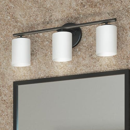 Progress Lighting 3-Light Etched Glass Modern Bath Vanity Light, Replay Collection, Indoor, P2159-31, Textured Black - color: Textured Black, size: 3-Light