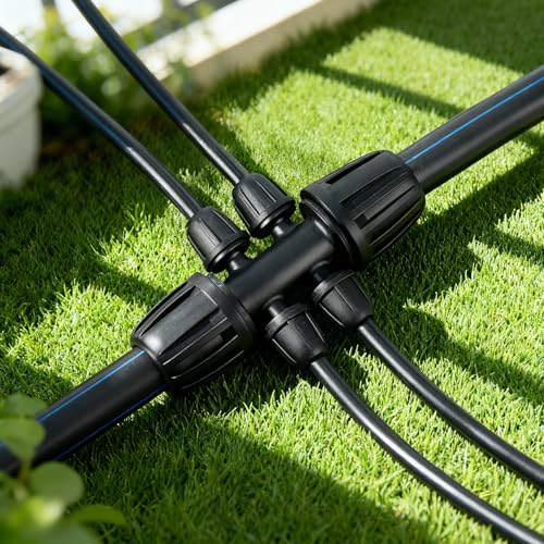 10 Pack 1/2" To 1/4" Drip Irrigation Fittings, 1/2 Inch (1/2" ID x 0.6-0.65" OD) Drip Line to 1/4 Inch Irrigation Tubing Barbed Adapter Anti-Drop Locked Nut Barbed Reducer 6 Way Tee Connectors - size: 1/2" to 1/4" 6-way-10P