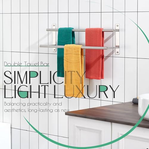 KOKOSIRI 24 Inch Bath Towel Bars Double Towel Racks Bathroom Towel Holder Towel Rails Towel Storage Towel Shelves Wall Mount Stainless Steel Brushed Nickel B5010BR-L24 - color: Brushed Nickel, size: 24-Inch