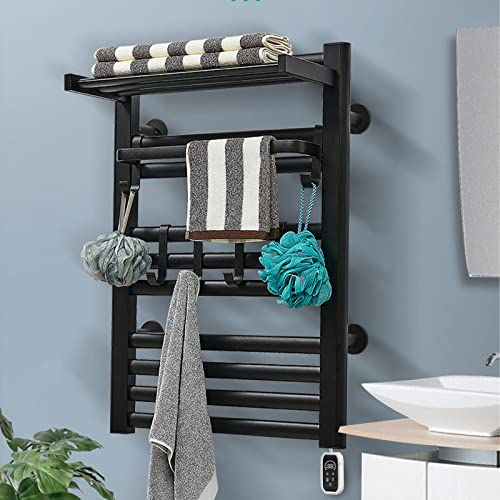 Towel Warmer Wall Mount, Heated Towel Rack with Built-in Timer 12 Bars Electric Matte Black Stainless Steel Heated Towel Warmer for Bathroom, Hot Plug-in Bath Towel Heater Brushed Nickel
