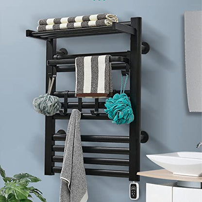 Towel Warmer Wall Mount, Heated Towel Rack with Built-in Timer 12 Bars Electric Matte Black Stainless Steel Heated Towel Warmer for Bathroom, Hot Plug-in Bath Towel Heater Brushed Nickel