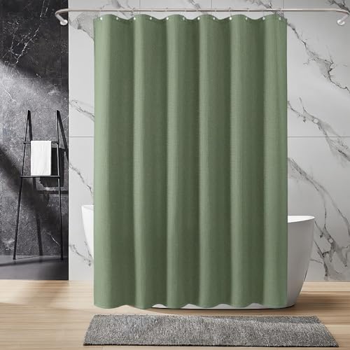 Inhousolu Fabric Shower Curtain, Waffle Weave 230 GSM Polyester, Weighted Hem, Metal Hooks Included, Water Repellent Washable, 72 x 84 Inch, Sage Green - color: Sage Green, size: 72"W x 84"L (Pack of 1)