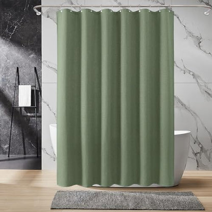 Inhousolu Fabric Shower Curtain, Waffle Weave 230 GSM Polyester, Weighted Hem, Metal Hooks Included, Water Repellent Washable, 72 x 96 Inch, Sage Green - color: Sage Green, size: 72"W x 96"L (Pack of 1)