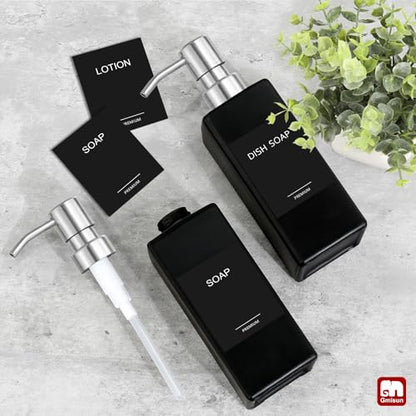 GMISUN Black Soap Dispenser, Hand Soap Dispenser Bathroom, 12 fl oz/350ml Glass Soap Dispensers with Stainless Steel Pump, Refillable Liquid Dish Dispenser for Kitchen, Modern Soap and Lotion Bottles - color: Black Bottle + Sliver Pump